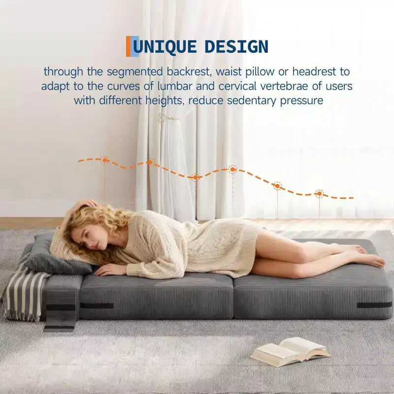 Canapé-Lit Pliant Convertible 4 en 1 - Fauteuil Lit avec Oreiller, Tissu Côtelé Moderne, Canapé de Sol & Futon, Gris Foncé