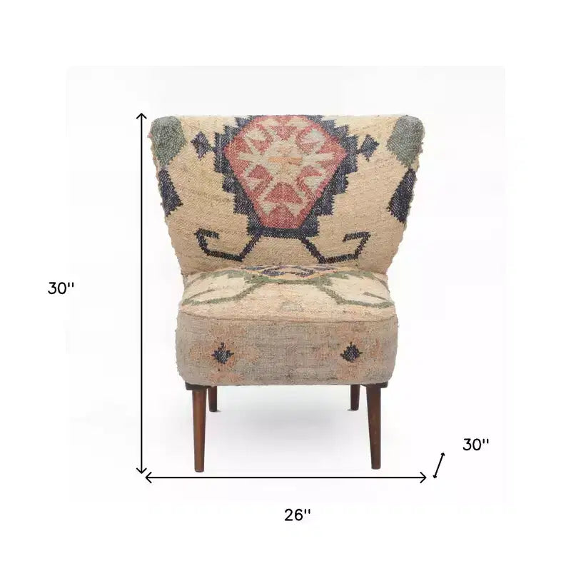 Fauteuil à oreilles 26 pouces en jute beige, bleu et rouge, de style sud-ouest
