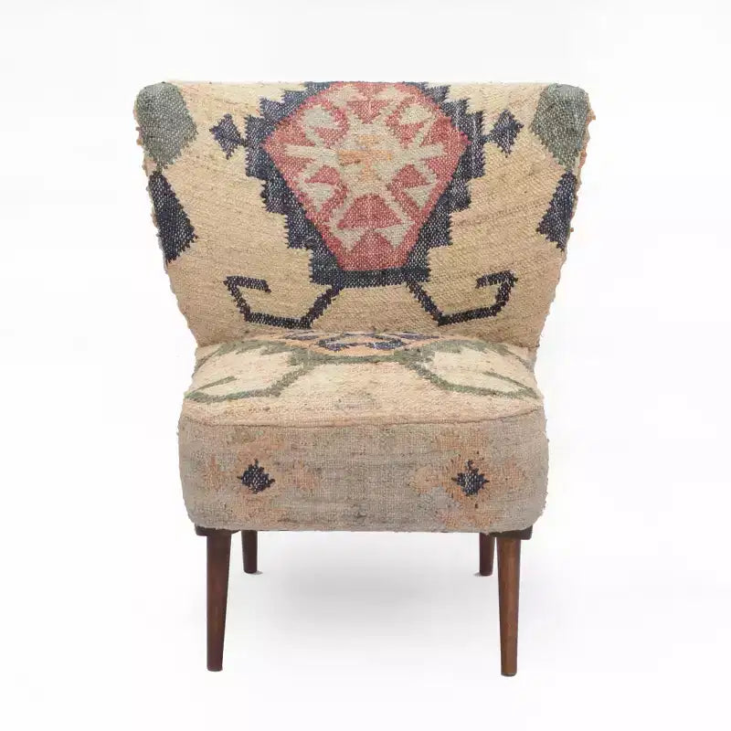 Fauteuil à oreilles 26 pouces en jute beige, bleu et rouge, de style sud-ouest