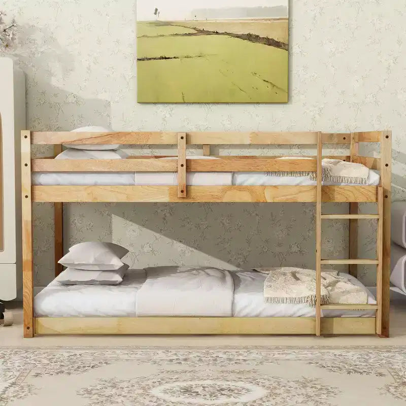 Lit superposé jumeau de 77,3 pouces avec échelle, lit jumeau avec barrière de sécurité et lattes renforcées, cadres de lit pour chambre d'enfants, salle de jeux, Naturel