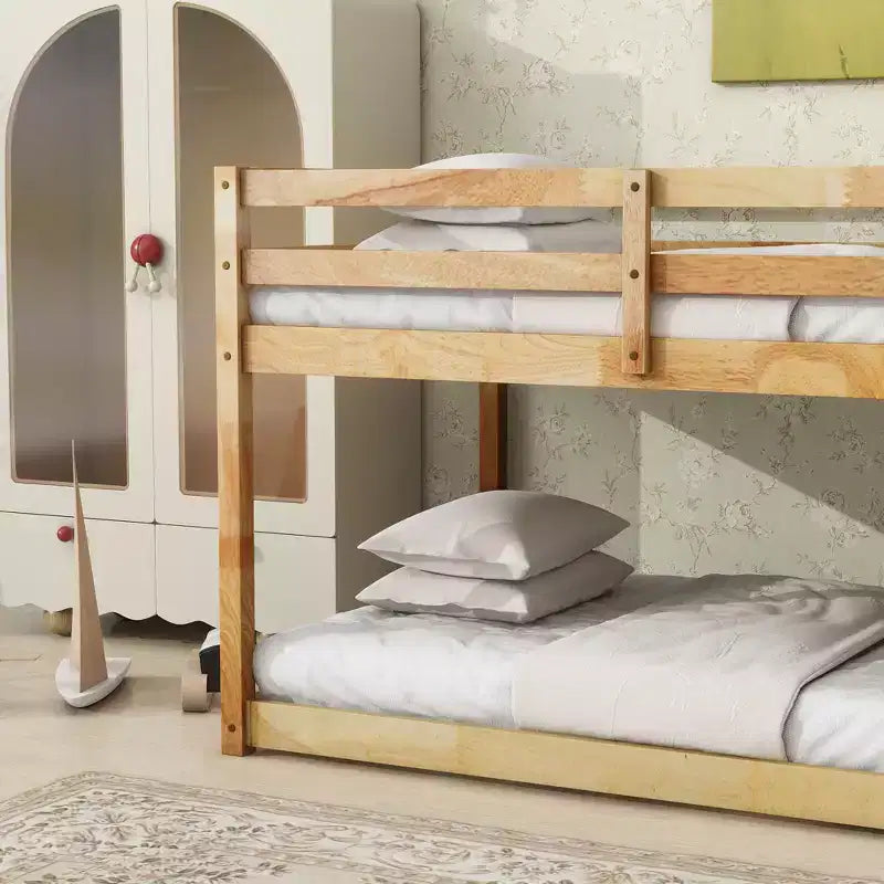 Lit superposé jumeau de 77,3 pouces avec échelle, lit jumeau avec barrière de sécurité et lattes renforcées, cadres de lit pour chambre d'enfants, salle de jeux, Naturel
