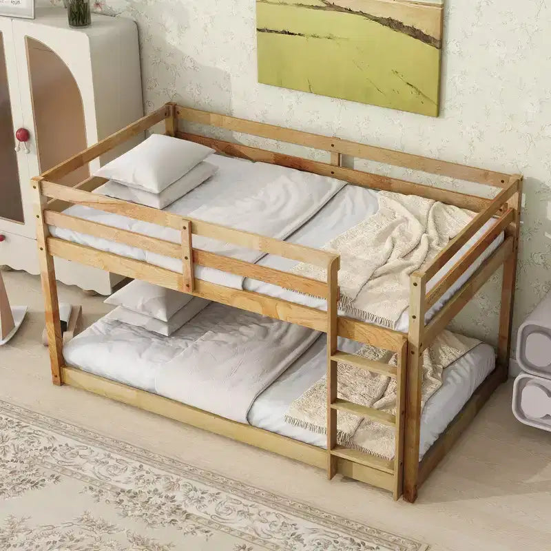 Lit superposé jumeau de 77,3 pouces avec échelle, lit jumeau avec barrière de sécurité et lattes renforcées, cadres de lit pour chambre d'enfants, salle de jeux, Naturel