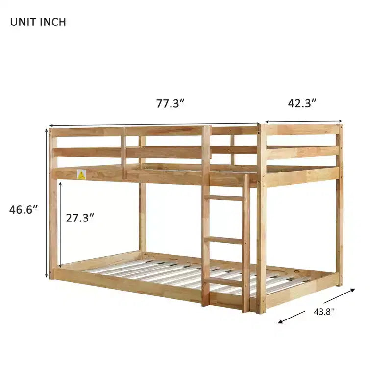 Lit superposé jumeau de 77,3 pouces avec échelle, lit jumeau avec barrière de sécurité et lattes renforcées, cadres de lit pour chambre d'enfants, salle de jeux, Naturel