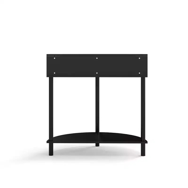 Table d'appoint élégante en demi-cercle avec 2 tiroirs en rotin et étagère inférieure pour le salon, la chambre, le couloir