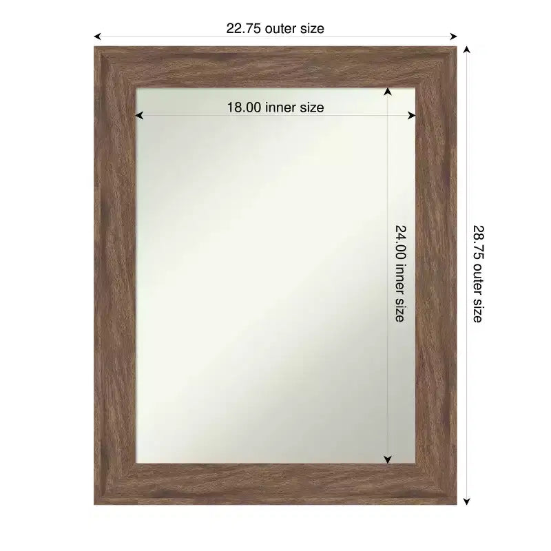 Miroir mural de salle de bain encadré, brun moyen, sans biseau