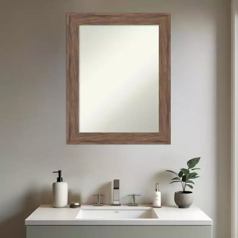 Miroir mural de salle de bain encadré, brun moyen, sans biseau