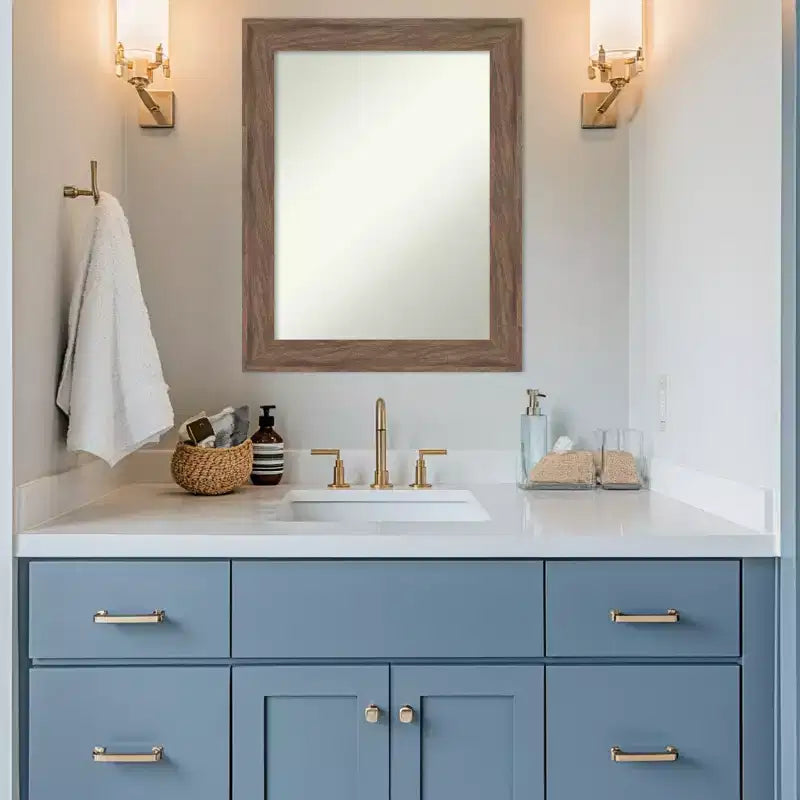 Miroir mural de salle de bain encadré, brun moyen, sans biseau