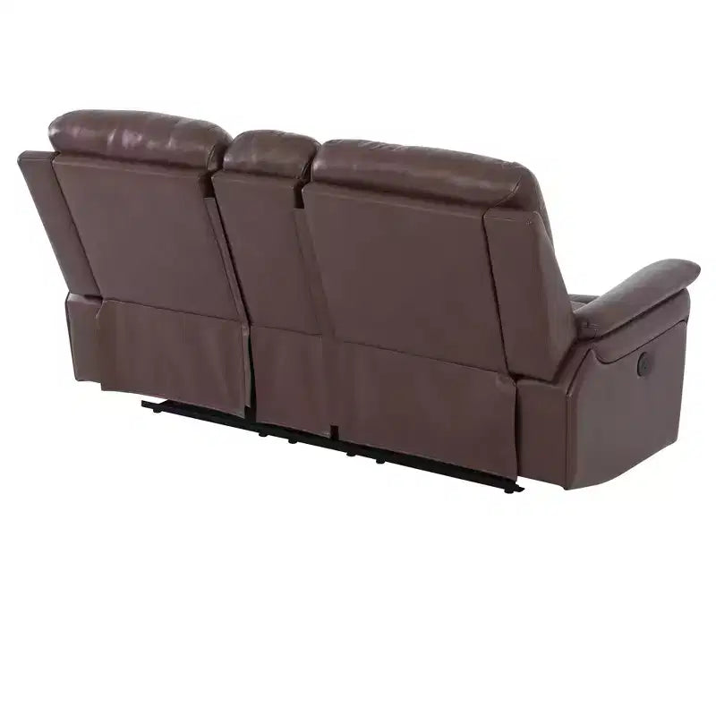 Causeuse inclinable électrique 2 places en cuir avec port USB, rangements et porte-gobelets pour salon, Marron-rouge
