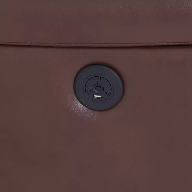 Causeuse inclinable électrique 2 places en cuir avec port USB, rangements et porte-gobelets pour salon, Marron-rouge