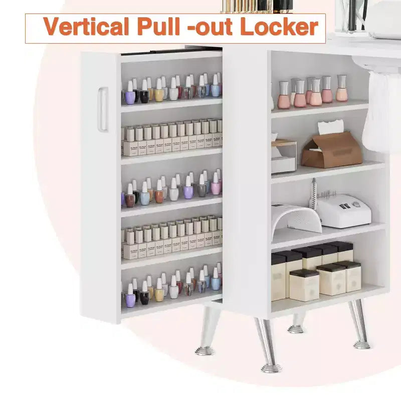 Table de manucure de 42,5 pouces avec repose-poignet et collecteur de poussière, poste de travail pour ongles avec casier coulissant vertical, blanc