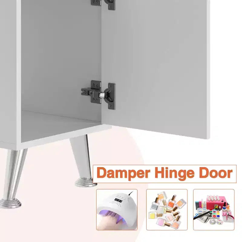 Table de manucure de 42,5 pouces avec repose-poignet et collecteur de poussière, poste de travail pour ongles avec casier coulissant vertical, blanc