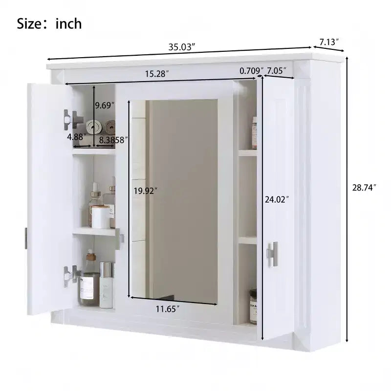 Armoire à pharmacie rectangulaire à montage en surface de 34 po L x 28 po H avec miroir et étagères réglables