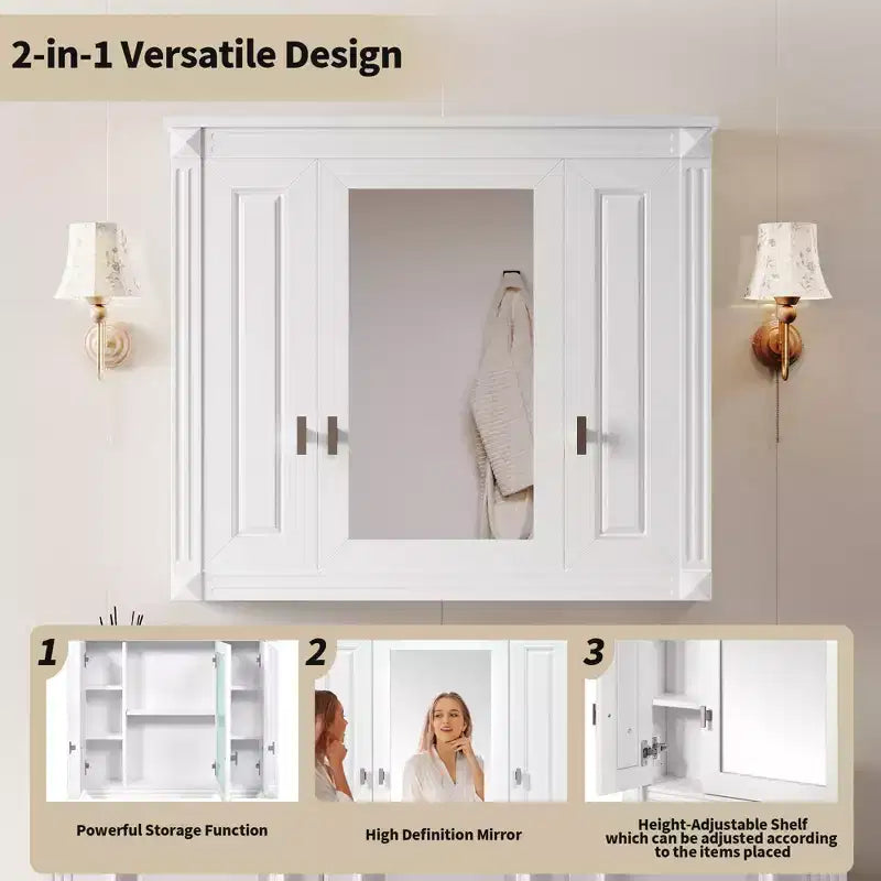 Armoire à pharmacie rectangulaire à montage en surface de 34 po L x 28 po H avec miroir et étagères réglables
