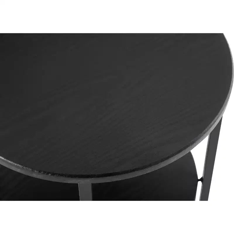 Table d'appoint ronde de style rustique avec pieds entrecroisés, table de chevet avec étagère inférieure, table de canapé pour salon, chambre à coucher, noire