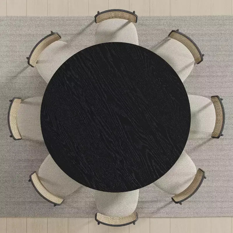 Table de salle à manger ronde moderne de 150 cm pour 6-8 personnes, plateau en bois dense et base stable, noir
