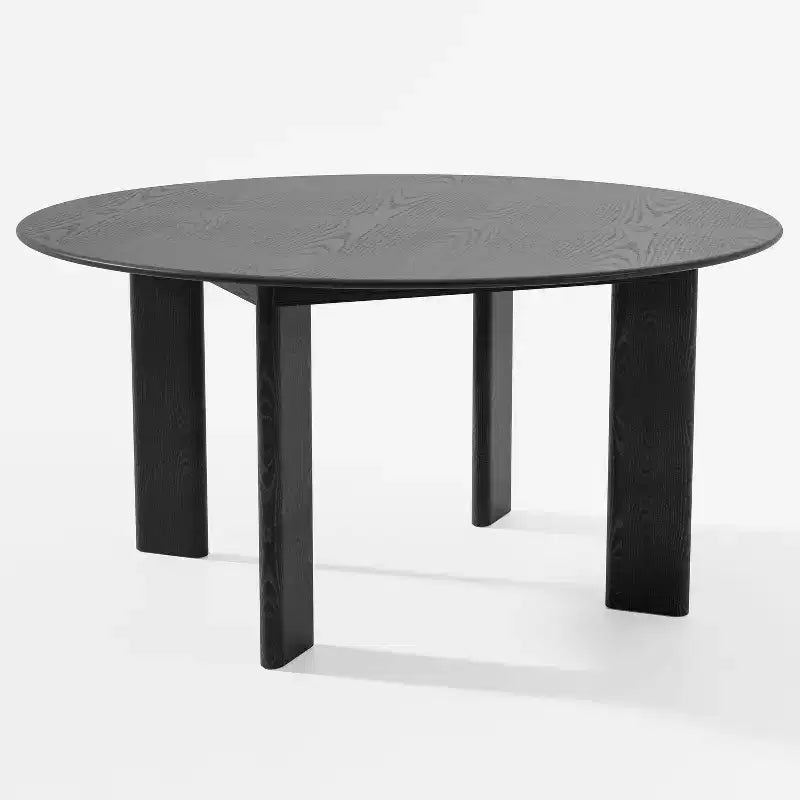 Table de salle à manger ronde moderne de 150 cm pour 6-8 personnes, plateau en bois dense et base stable, noir