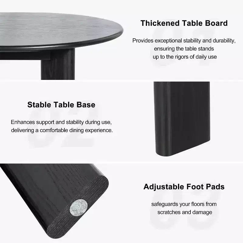 Table de salle à manger ronde moderne de 150 cm pour 6-8 personnes, plateau en bois dense et base stable, noir