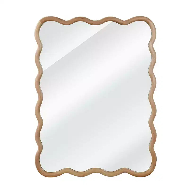 Miroir décoratif 30 x 40 en bois massif rectangulaire ondulé, miroir mural moderne de style ferme pour chambre, salle de bain, salon, entrée, bois naturel