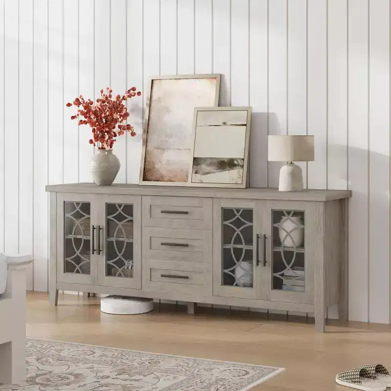 Meuble TV de Ferme pour TV 70 Pouces, Meuble TV Rétro avec 3 Tiroirs et 2 Portes de Rangement, Table Console TV en Bois pour Salon