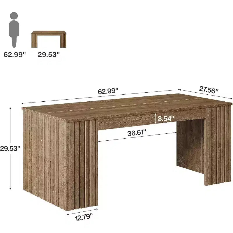 Bureau de direction moderne de 63 pouces, grand bureau d'ordinateur, table d'étude/d'écriture pour bureau à domicile, marron
