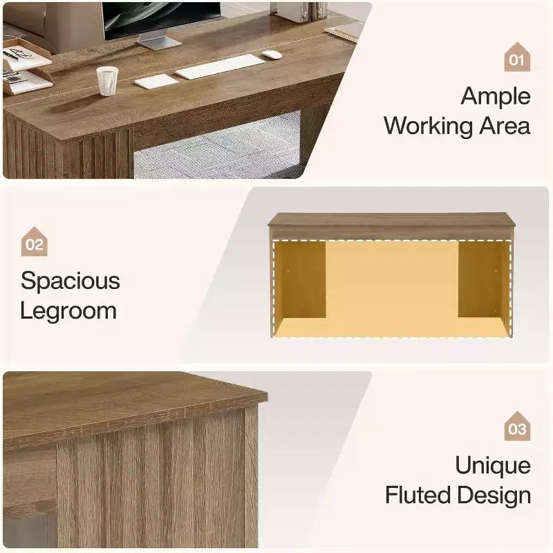 Bureau de direction moderne de 63 pouces, grand bureau d'ordinateur, table d'étude/d'écriture pour bureau à domicile, marron