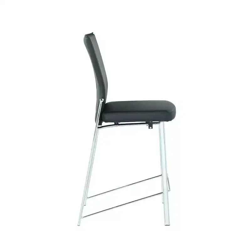 Tabouret de comptoir contemporain avec dossier mobile, cadre chromé, similicuir noir, aucun assemblage requis