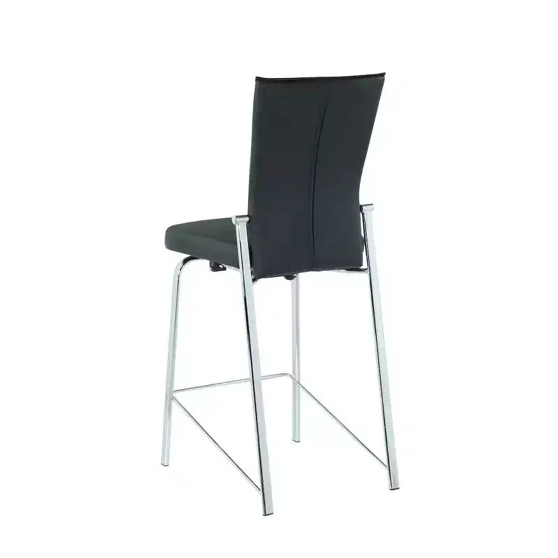 Tabouret de comptoir contemporain avec dossier mobile, cadre chromé, similicuir noir, aucun assemblage requis
