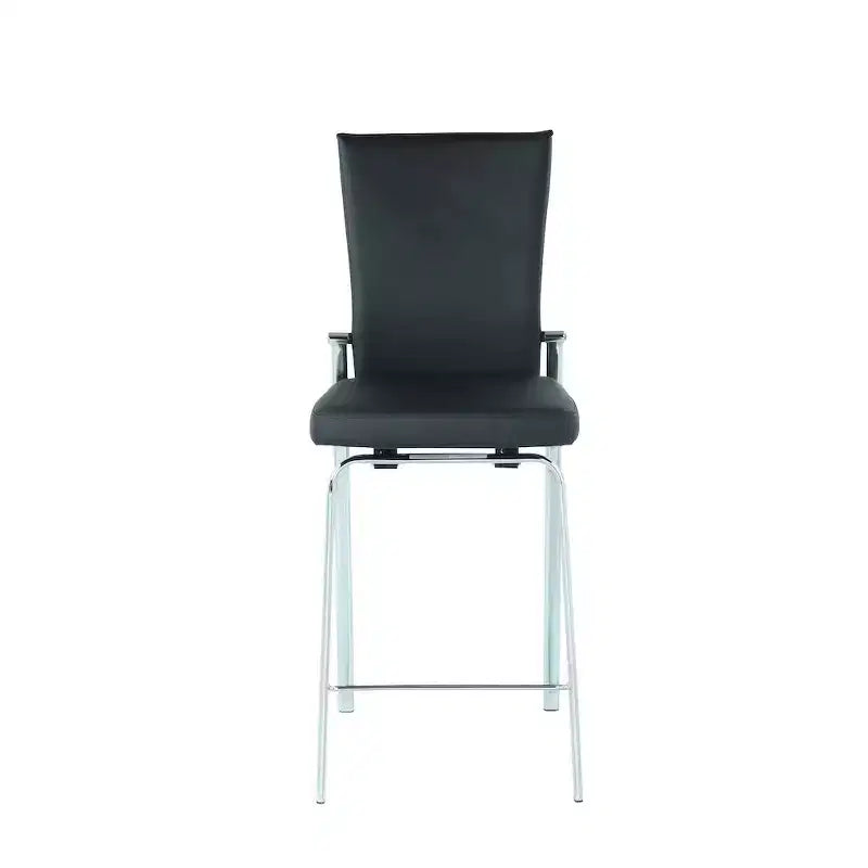 Tabouret de comptoir contemporain avec dossier mobile, cadre chromé, similicuir noir, aucun assemblage requis