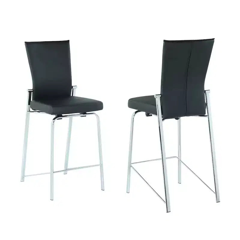 Tabouret de comptoir contemporain avec dossier mobile, cadre chromé, similicuir noir, aucun assemblage requis