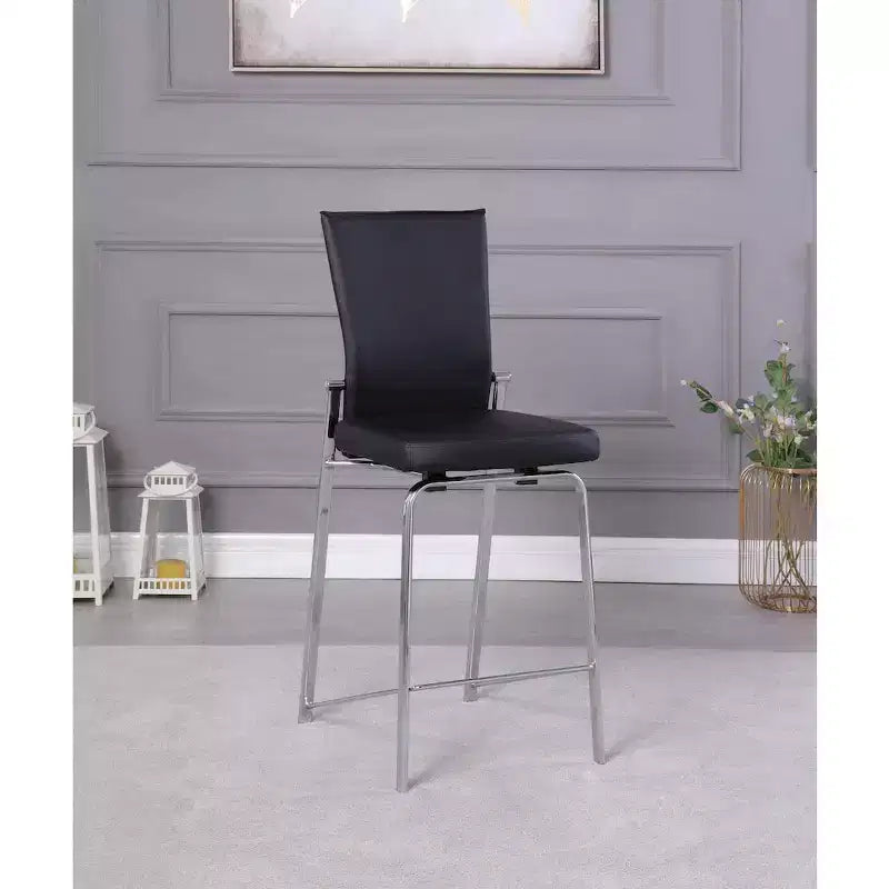 Tabouret de comptoir contemporain avec dossier mobile, cadre chromé, similicuir noir, aucun assemblage requis