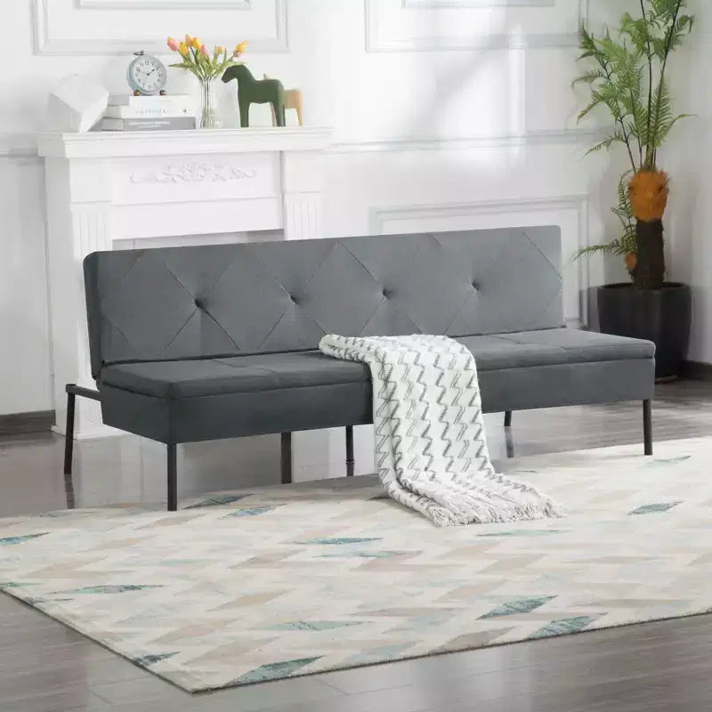 63,39 po Canapé-Lit Futon, Dossier Ajustable sur 5 Positions, Cadre Entièrement en Fer, Revêtement en Polyester