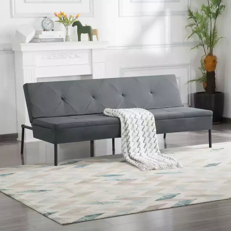 63,39 po Canapé-Lit Futon, Dossier Ajustable sur 5 Positions, Cadre Entièrement en Fer, Revêtement en Polyester