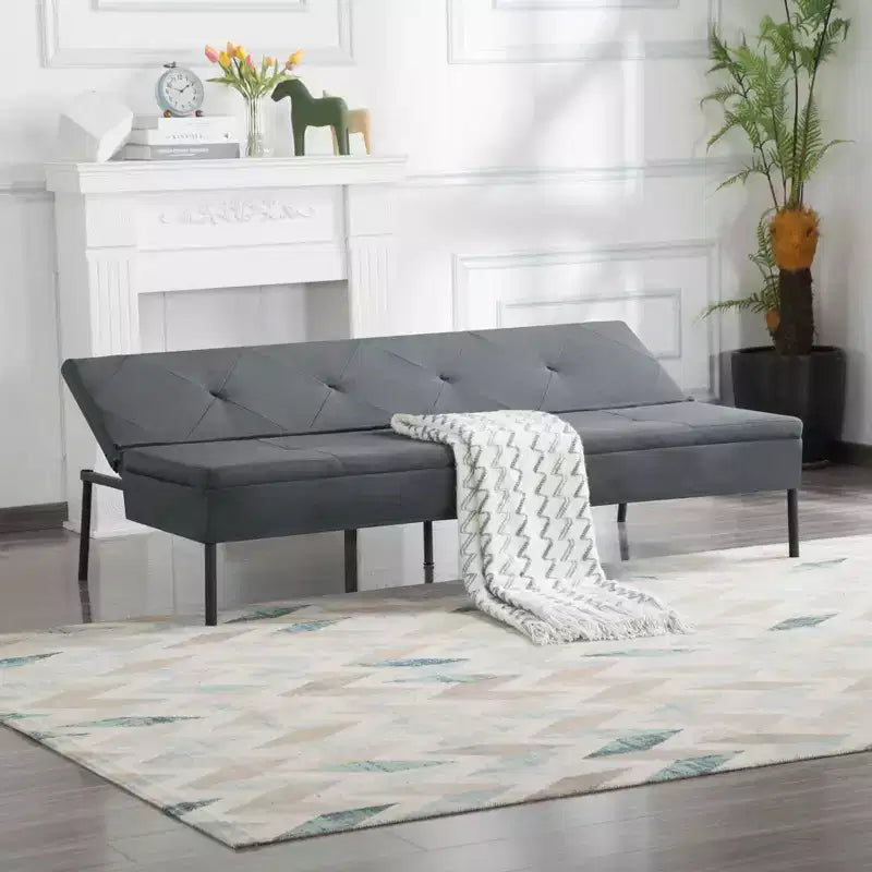 63,39 po Canapé-Lit Futon, Dossier Ajustable sur 5 Positions, Cadre Entièrement en Fer, Revêtement en Polyester