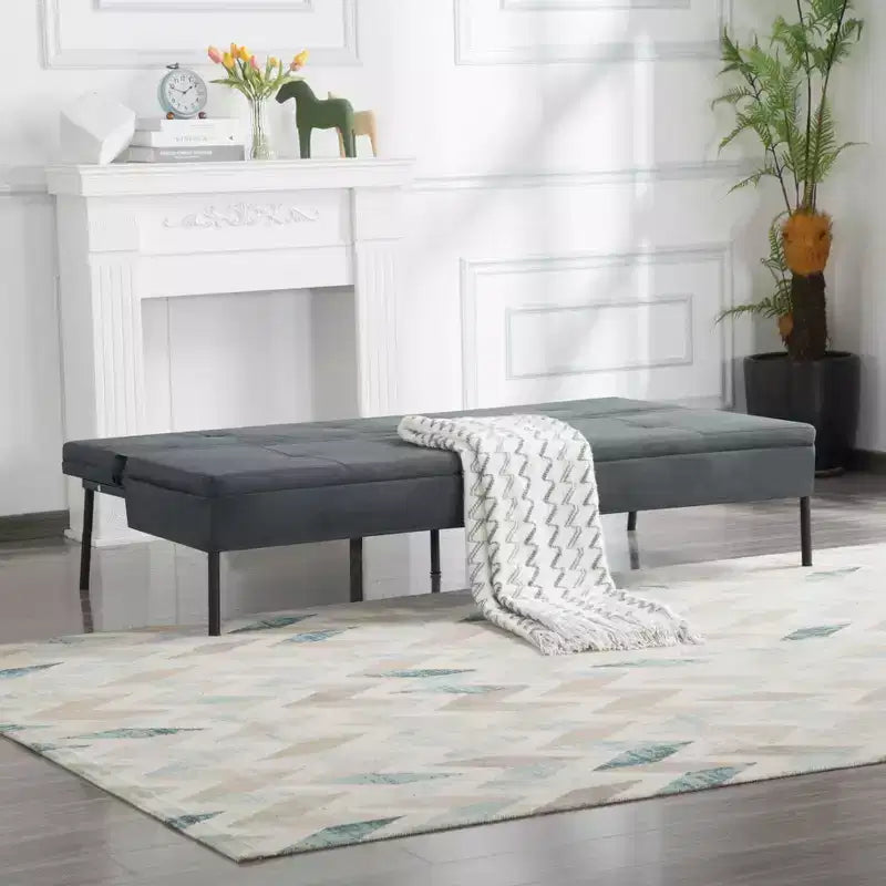 63,39 po Canapé-Lit Futon, Dossier Ajustable sur 5 Positions, Cadre Entièrement en Fer, Revêtement en Polyester