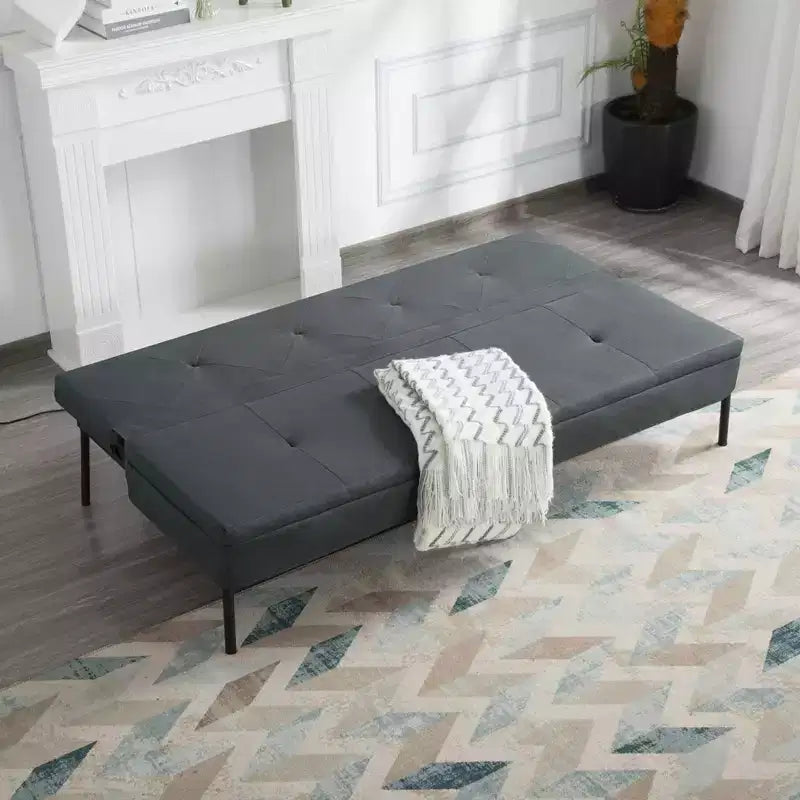63,39 po Canapé-Lit Futon, Dossier Ajustable sur 5 Positions, Cadre Entièrement en Fer, Revêtement en Polyester