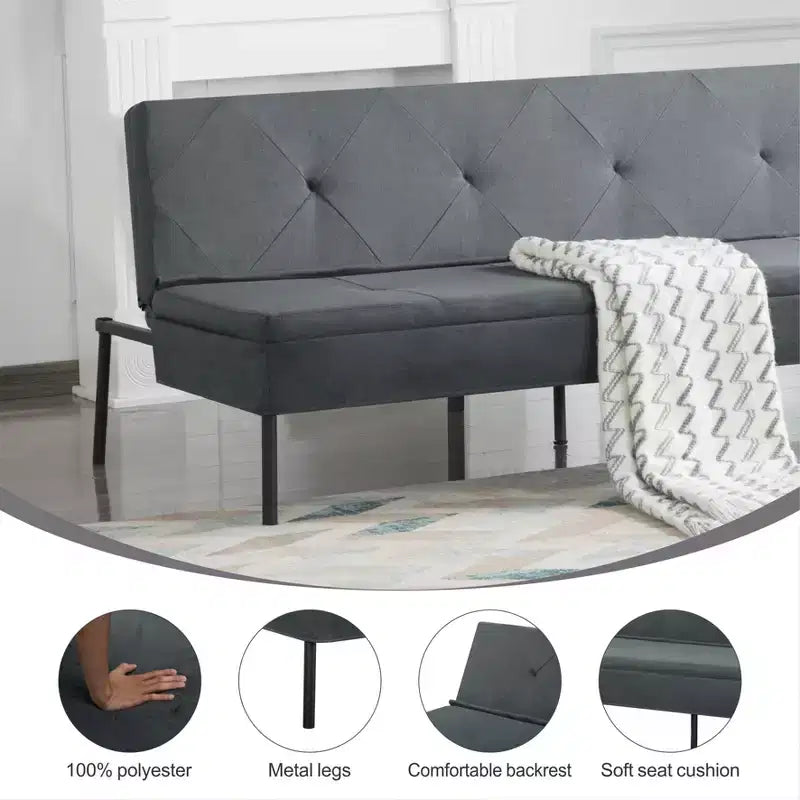 63,39 po Canapé-Lit Futon, Dossier Ajustable sur 5 Positions, Cadre Entièrement en Fer, Revêtement en Polyester