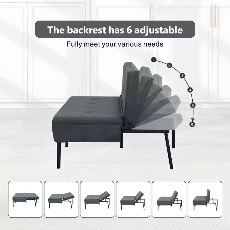 63,39 po Canapé-Lit Futon, Dossier Ajustable sur 5 Positions, Cadre Entièrement en Fer, Revêtement en Polyester