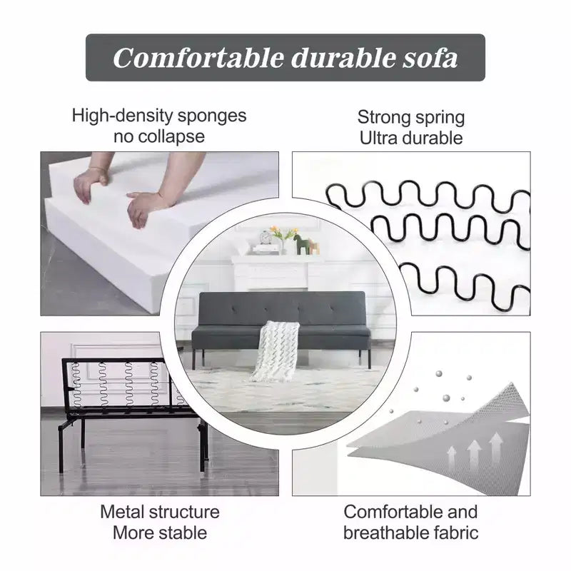 63,39 po Canapé-Lit Futon, Dossier Ajustable sur 5 Positions, Cadre Entièrement en Fer, Revêtement en Polyester