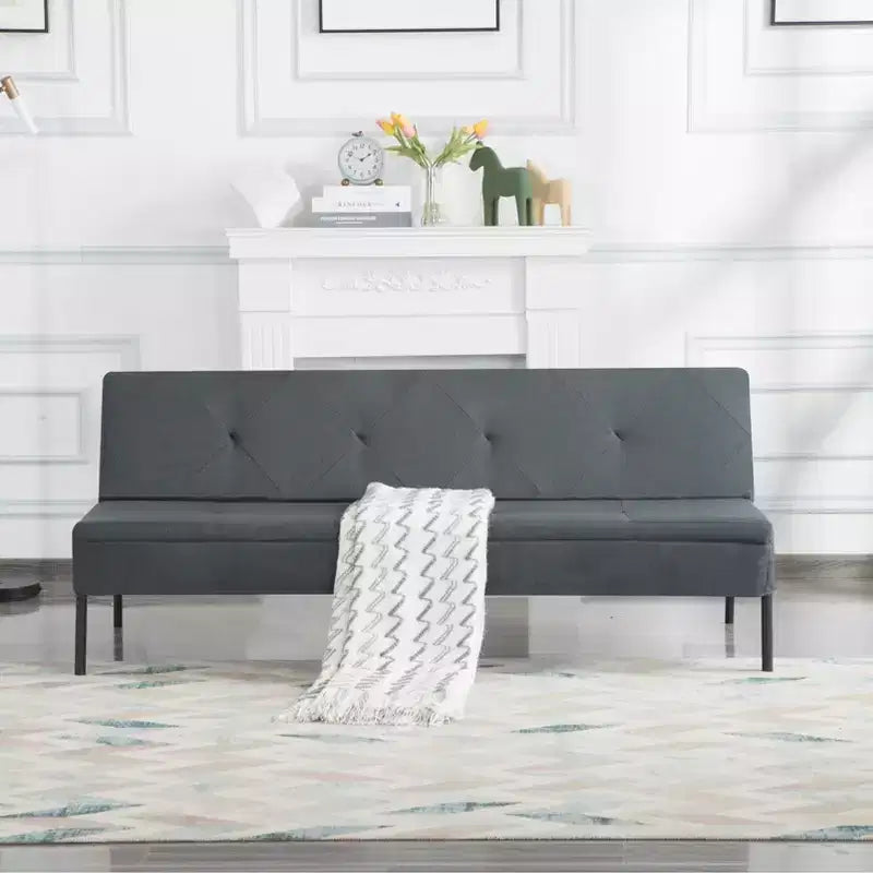 63,39 po Canapé-Lit Futon, Dossier Ajustable sur 5 Positions, Cadre Entièrement en Fer, Revêtement en Polyester
