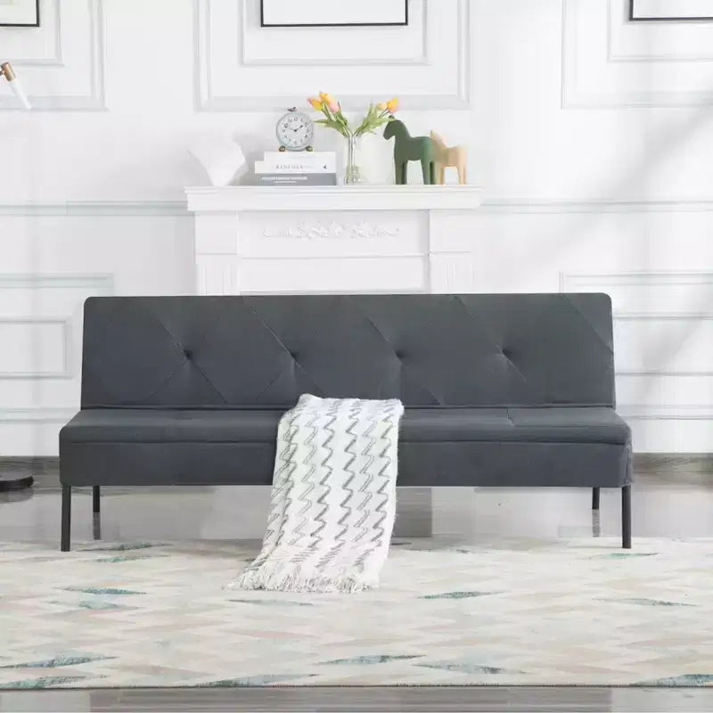 63,39 po Canapé-Lit Futon, Dossier Ajustable sur 5 Positions, Cadre Entièrement en Fer, Revêtement en Polyester