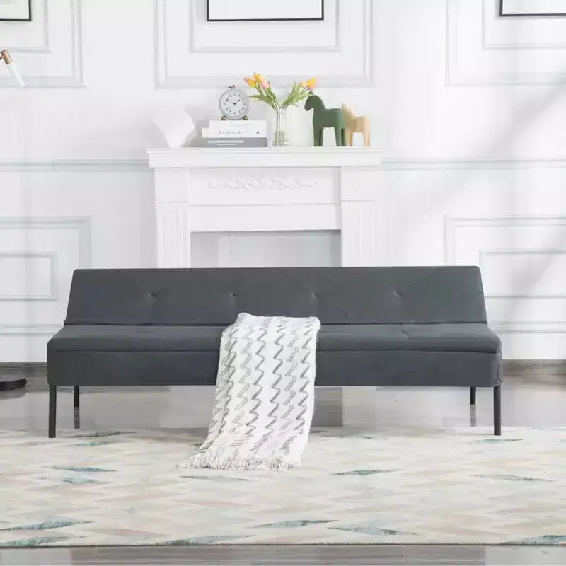 63,39 po Canapé-Lit Futon, Dossier Ajustable sur 5 Positions, Cadre Entièrement en Fer, Revêtement en Polyester
