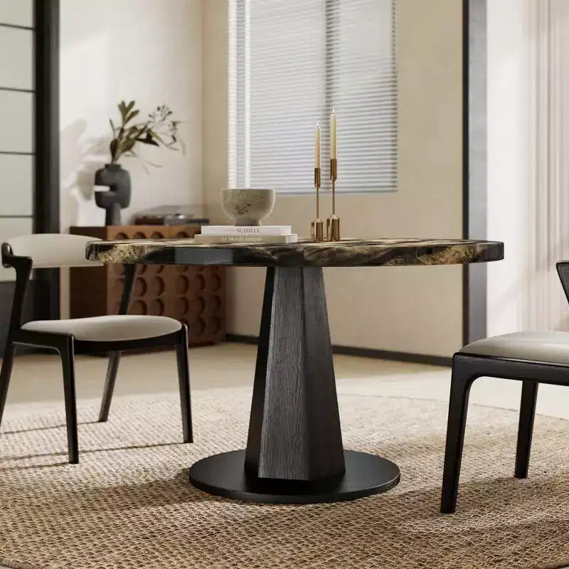 Table à manger ronde moderne en faux marbre avec pied central, 4 places, 120 cm