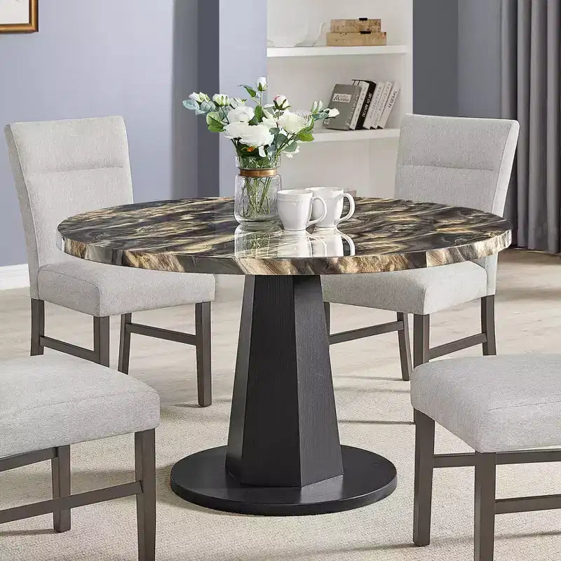 Table à manger ronde moderne en faux marbre avec pied central, 4 places, 120 cm