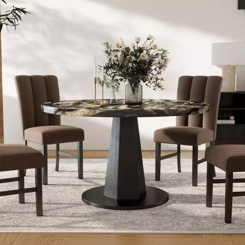 Table à manger ronde moderne en faux marbre avec pied central, 4 places, 120 cm