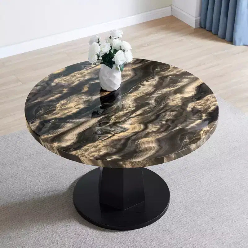 Table à manger ronde moderne en faux marbre avec pied central, 4 places, 120 cm