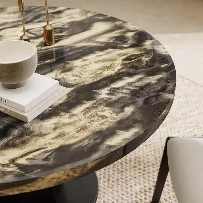 Table à manger ronde moderne en faux marbre avec pied central, 4 places, 120 cm