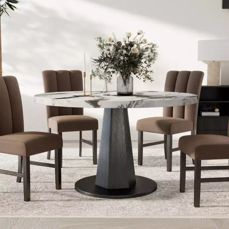 Table à manger ronde moderne en faux marbre avec pied central, 4 places, 120 cm