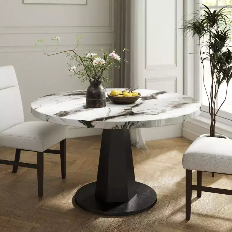 Table à manger ronde moderne en faux marbre avec pied central, 4 places, 120 cm