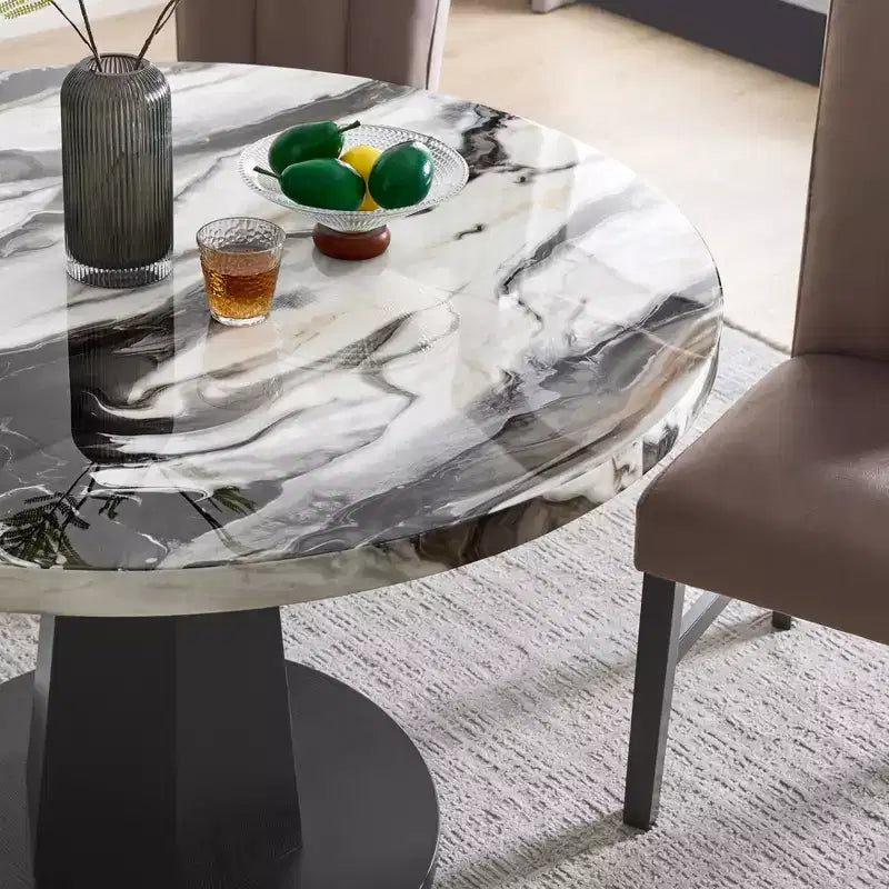 Table à manger ronde moderne en faux marbre avec pied central, 4 places, 120 cm