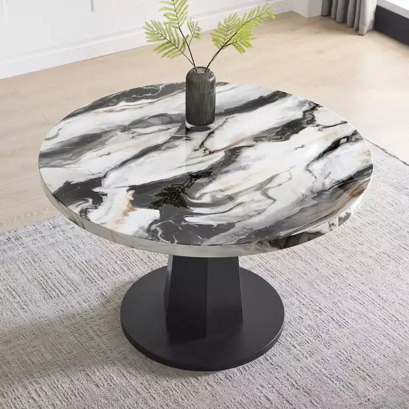 Table à manger ronde moderne en faux marbre avec pied central, 4 places, 120 cm